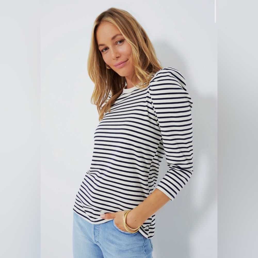 POMANDER PLACE Navy Striped Vesty Long Sleeve Crewneck SIZE XS